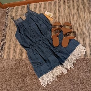 Takara Denim Romper with Lace Fringe